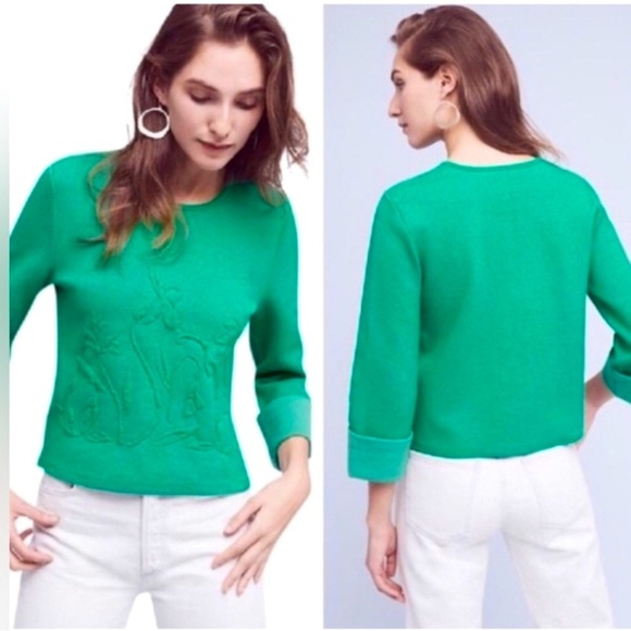 Anthropologie month green floral, embossed top - Picture 11 of 11